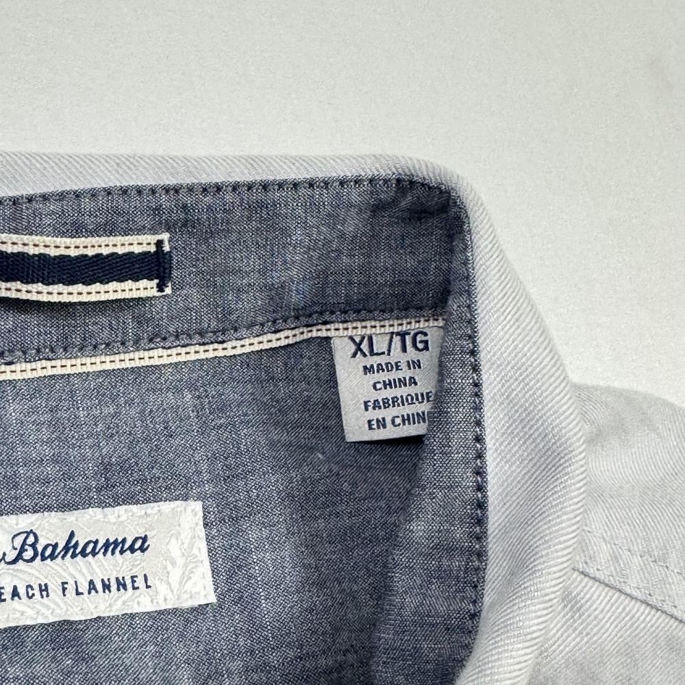 Tommy Bahama Canyon Beach Flannel Shirt Mens XL Gray Stripe Palm Button Front - Picture 5 of 12